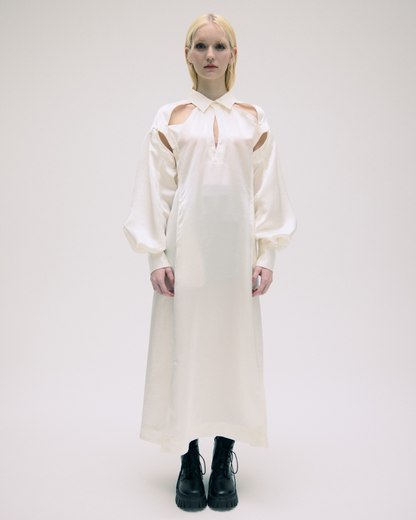 BALLOON SLEEVE CUTOUT SHIRT DRESS